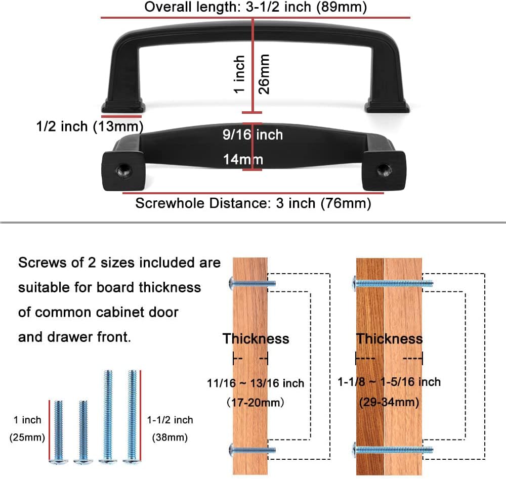10 Pack 3 Inch Black Kitchen Cabinet Pulls Matte Black Cabinet Handles Black Cabinet Hardware for Kitchen Cabinets 1817 Drawer Dresser Cupboard Bedroom